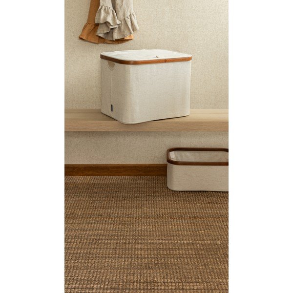 Krēmkrāsas tekstila uzglabāšanas kaste ar vāku 40,5x33x30 cm Bamboo/Linen – Bigso-image-1