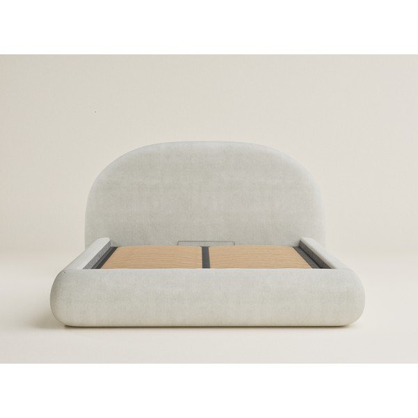 Krēmkrāsas polsterēta divvietīga gulta ar veļas kasti un redelēm 140x200 cm Maumere – Maison de Rêve-image-2