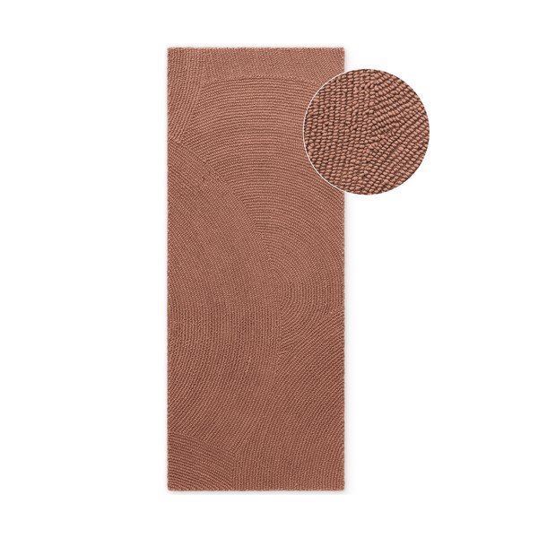 Terakotas oranžs ar rokām darināts vilnas celiņa paklājs 80x200 cm Calmio – Hanse Home