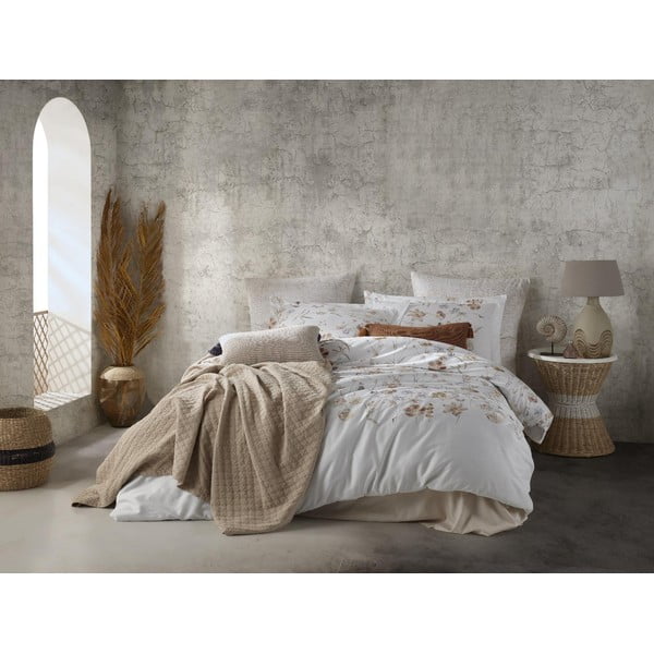 Balta divguļamā gultas veļa no kokvilnas satīna 240x220 cm Ivory Garden Floral – Mila Home Luxury-image-1