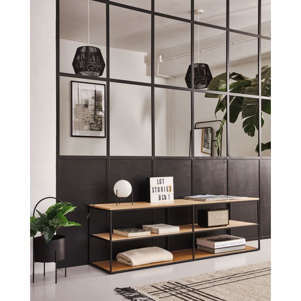 Melns/dabīga toņa TV galdiņš ar ozolkoka imitāciju 160x50 cm Yoana – Kave Home-image-4