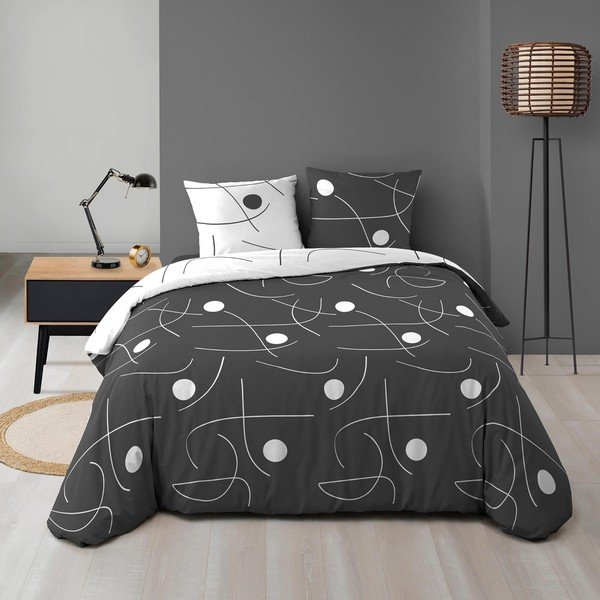 Balta/tumši pelēka divguļamā/īpaši gara trīsdaļīga mikrošķiedras gultas veļa 240x220 cm Sonate – douceur d'intérieur-image-2