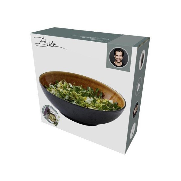 Melns keramikas salātu trauks ar okera krāsas iekšējo glazūru, diametrs 30 cm Bitz Mensa-image-3