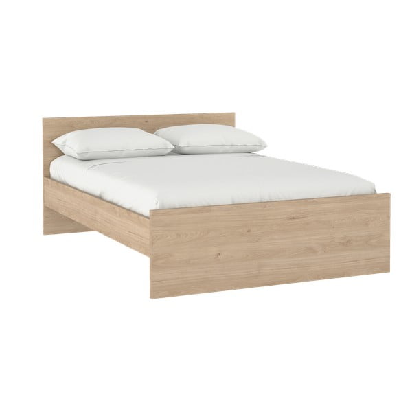 Dabīga toņa divvietīga gulta ar ozolkoka imitāciju bez režģa 140x200 cm Naia – Tvilum