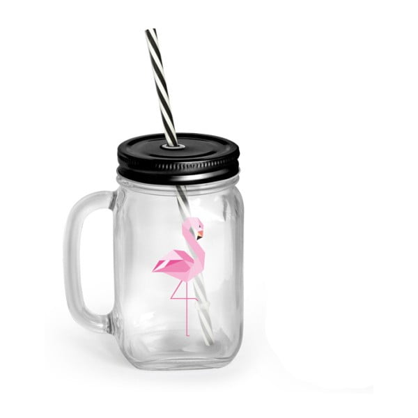 Glāze ar vāciņu un salmiņu Vialli Design Mia Natura Flamingo, 450 ml