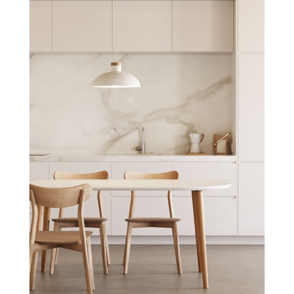 Balts apaļš izvelkams ēdamgalds ar baltu galda virsmu ø 90 cm Oqui – Kave Home-image-2