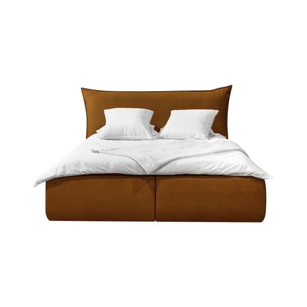 Dzeltena mīkstā divvietīgā gulta ar uzglabāšanas vietu un režģi 180x200 cm Jade – Bobochic Paris