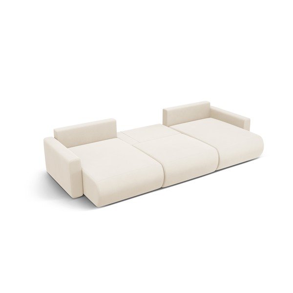 Bēšs samta stūra dīvāns ar uzglabāšanas vietu (U veida) Belfast – Cosmopolitan Design-image-3