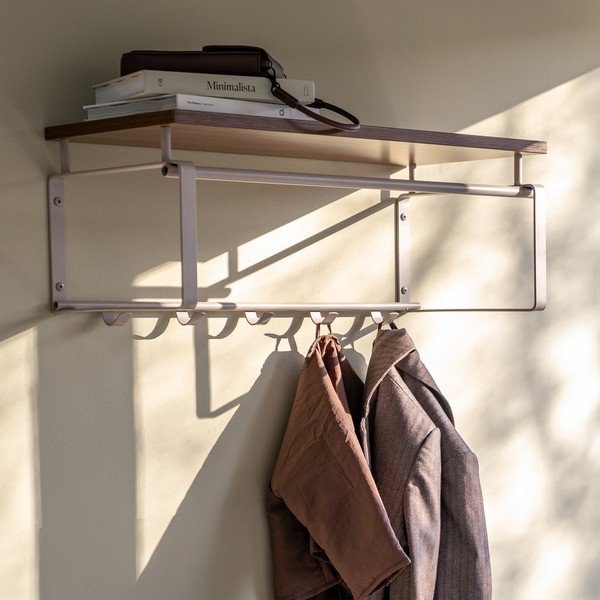 Dabīga toņa/pelēkbrūns tērauda sienas pakaramais ar plauktu 70 cm Rex – Spinder Design-image-1
