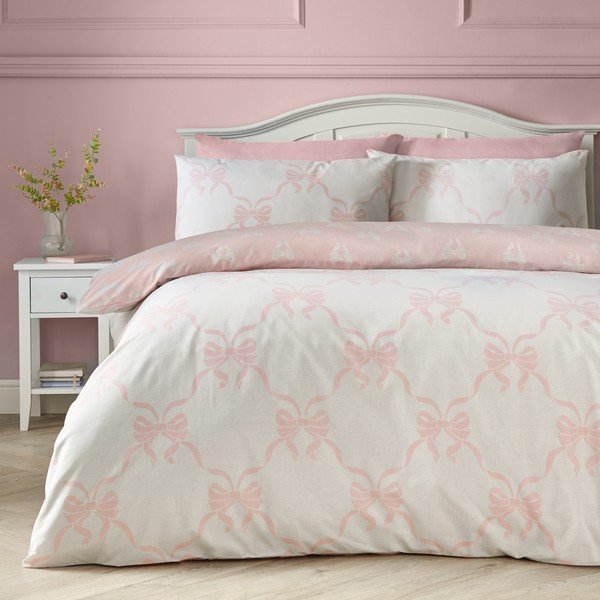Rozā vienguļamā gultas veļa 135x200 cm Pretty Bows – Catherine Lansfield-image-1