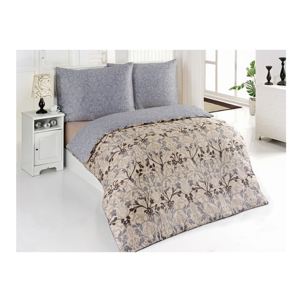 Satīna gultasveļa ar spilvenu Hurrem Beige, vienvietīga gulta, 135x200 cm