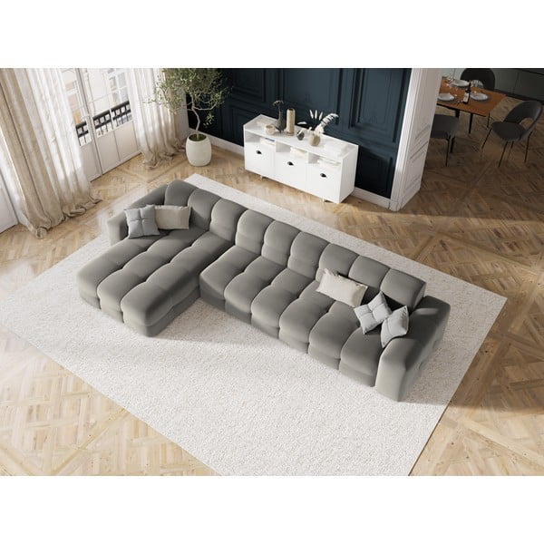 Pelēks samta stūra dīvāns (kreisais stūris) Kendal – Micadoni Home-image-1