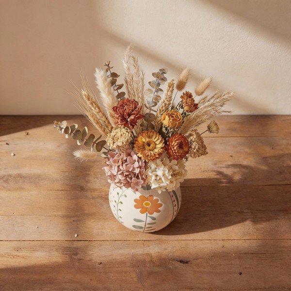 Krēmkrāsas māla ar rokām apgleznota vāze (augstums 17 cm) Taza – Bloomingville-image-3