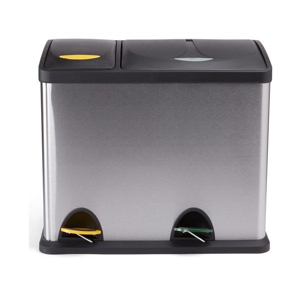 Matētas sudraba krāsas atkritumu šķirošanas tērauda atkritumu tvertne ar pedāli 18+8 l   Tri Selectif – MSV-image-3