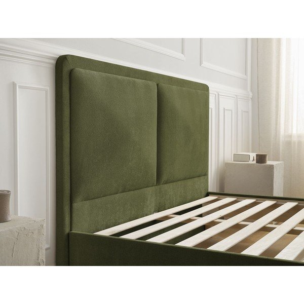 Zaļa polsterēta polsterēta divvietīga gulta ar redelēm 140x190 cm Mara – Bobochic Paris-image-4