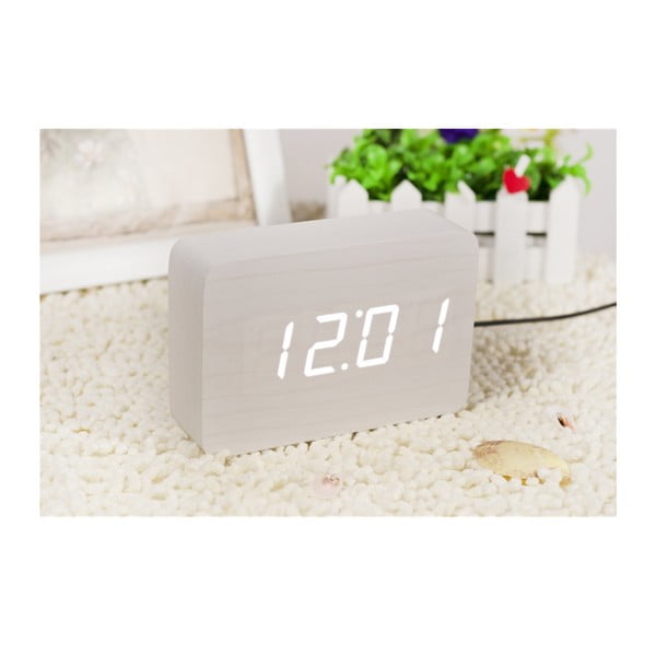 Balts modinātājs ar baltu LED displeju Gingko Brick Click Clock-image-3