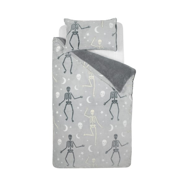 Pelēka divguļamā mikroplīša bērnu gultas veļa ar spīdošu efektu 200x200 cm Halloween Skeleton – Catherine Lansfield
