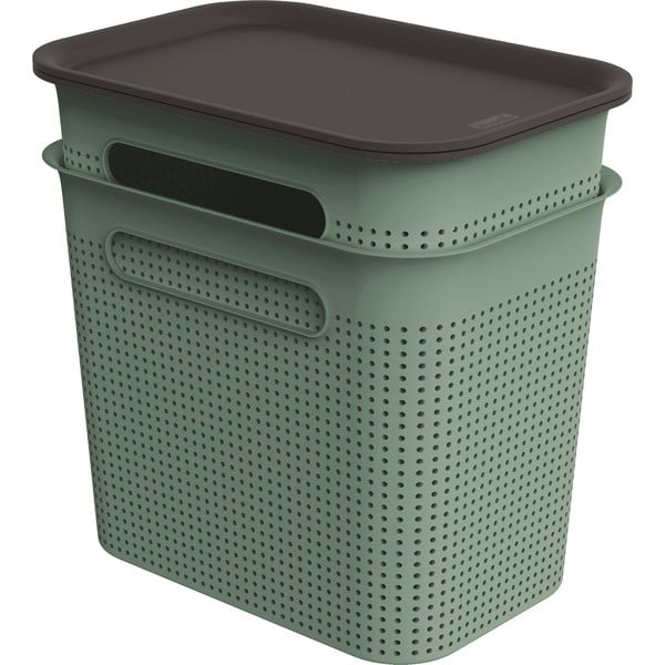 Zaļas plastmasas uzglabāšanas kastes ar vāku (2 gab.) 18,5x27x26 cm Brisen – Rotho