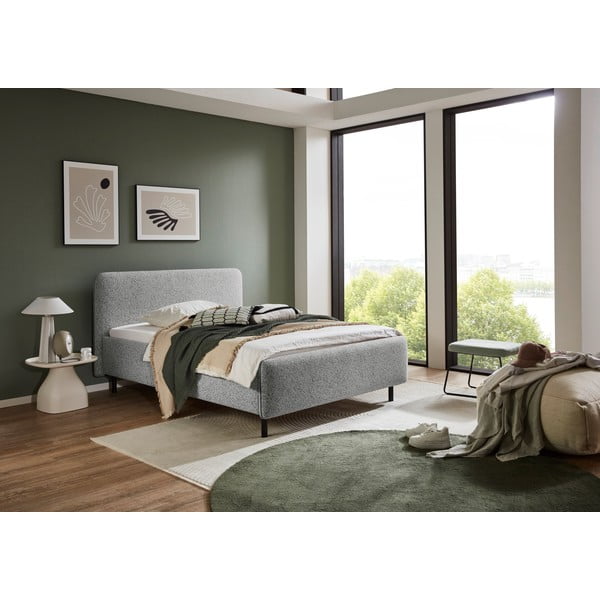 Gaiši pelēka polsterēta divvietīga gulta ar veļas kasti ar redelēm 140x200 cm Primo – Meise Möbel-image-1