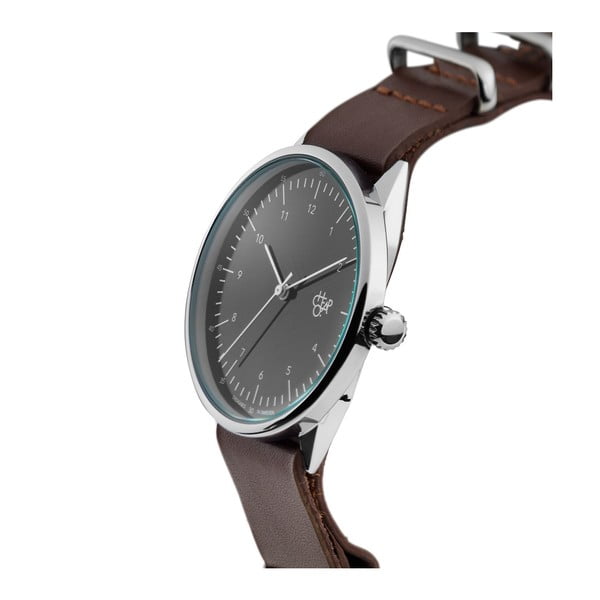 Pulkstenis ar brūnu ādas siksniņu un melnu ciparnīcu CHPO Harold-image-2