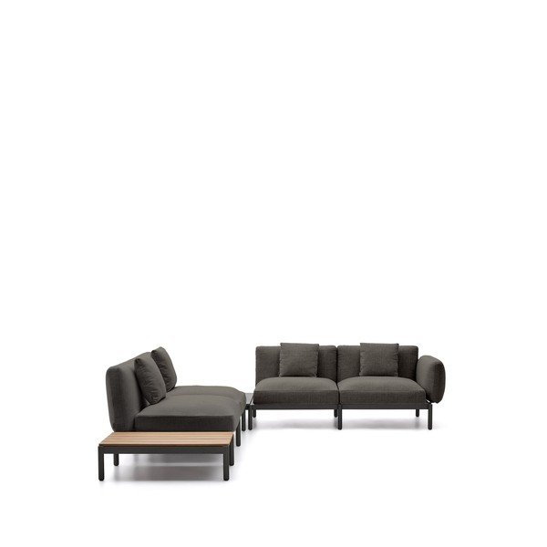 Tumši pelēks polsterēts (L veida) dārza dīvāns Sorells – Kave Home-image-4