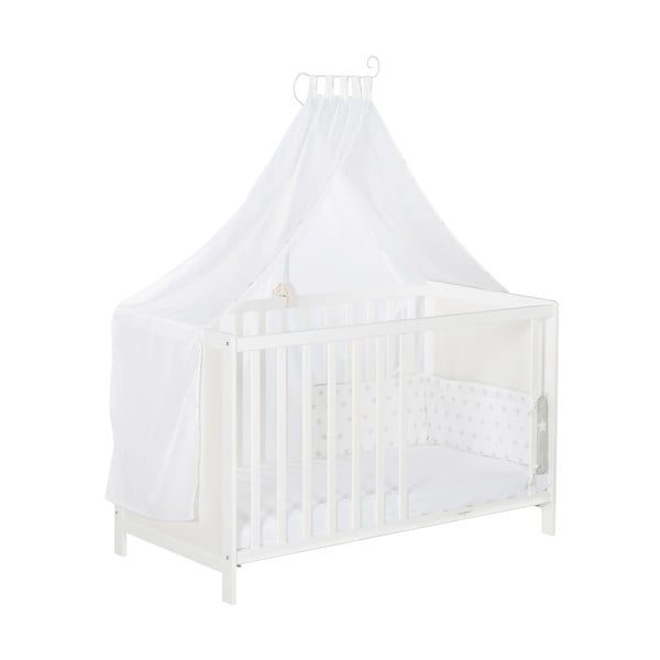 Balta bērnu gultiņa ar baldahīnu 60x120 cm Stars Gray – Roba-image-3