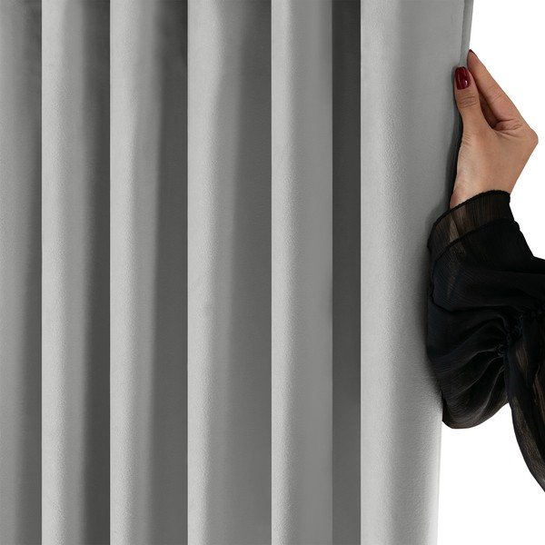 Pelēks samta daļēji gaismu necaurlaidīgs aizkars 400x270 cm Velto – Filumi-image-3