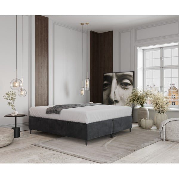 Antracīta pelēka polsterēta divvietīga gulta ar veļas kasti 180x200 cm Tate – Maison de Rêve-image-1