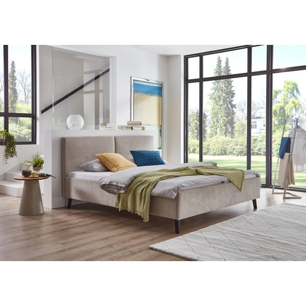 Bēša polsterēta divvietīga gulta ar redelēm 160x200 cm Piano – Meise Möbel-image-1