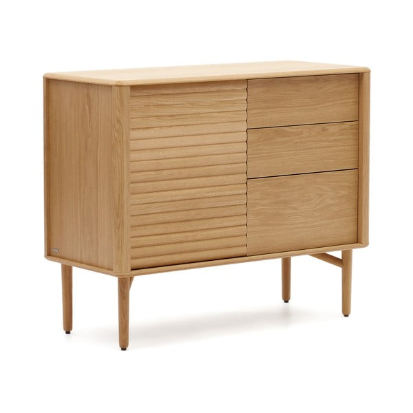 Dabīga toņa zema kumode ar ozolkoka imitāciju 105x86 cm Lenon – Kave Home-image-2