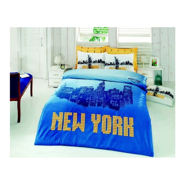 Divvietīga gultasveļa ar palagu ar uzrakstu New York, 200 x 220 cm