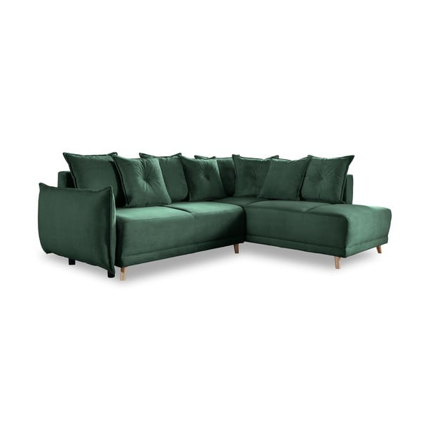 Zaļš velveta salokāms stūra dīvāns (ar labo stūri) Lazy Lukka – Miuform