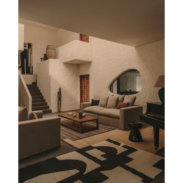 Melns/krēmkrāsas divpusējs/ar rokām darināts paklājs no džutas maisījuma 160x230 cm Sotty – Kave Home-image-2