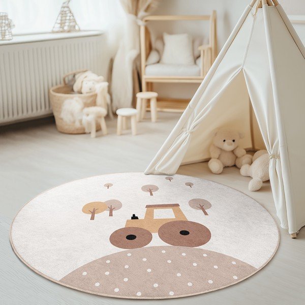 Bēšs mazgājams bērnu paklājs ø150 cm Tractor World – Mila Home-image-4