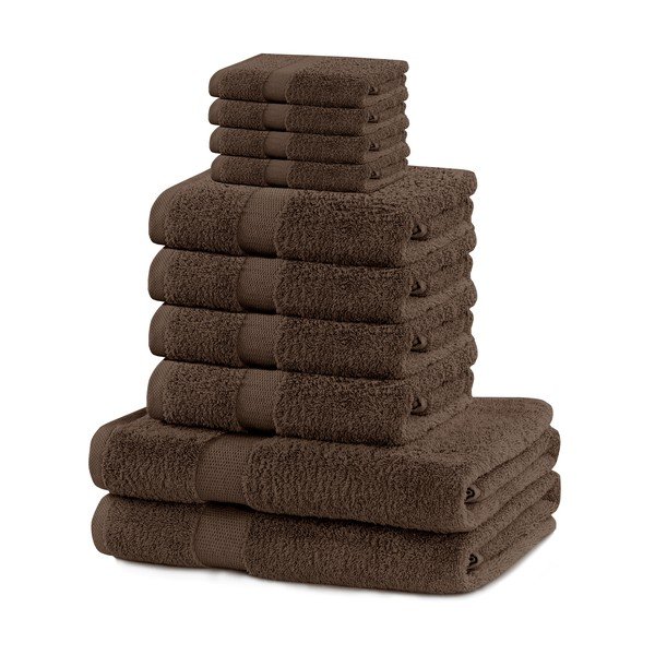 Brūni frotē kokvilnas dvieļi komplektā (10 gab.) Marina – DecoKing