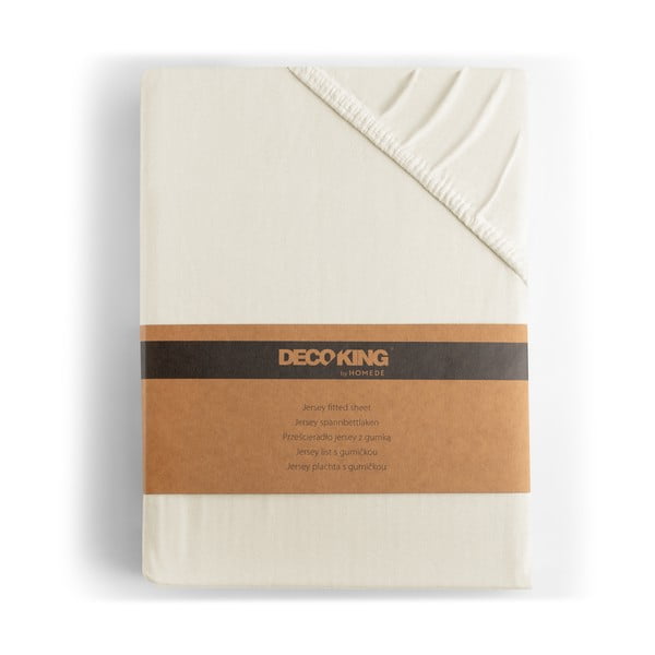 Balts/krēmkrāsas trikotāžas palags ar gumiju 240x200 cm Amber – Restilo-image-4