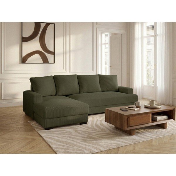 Zaļš velveta salokāms/ar uzglabāšanas vietu stūra dīvāns (ar kreiso stūri/ar zvilni) Campi – Bobochic Paris-image-1