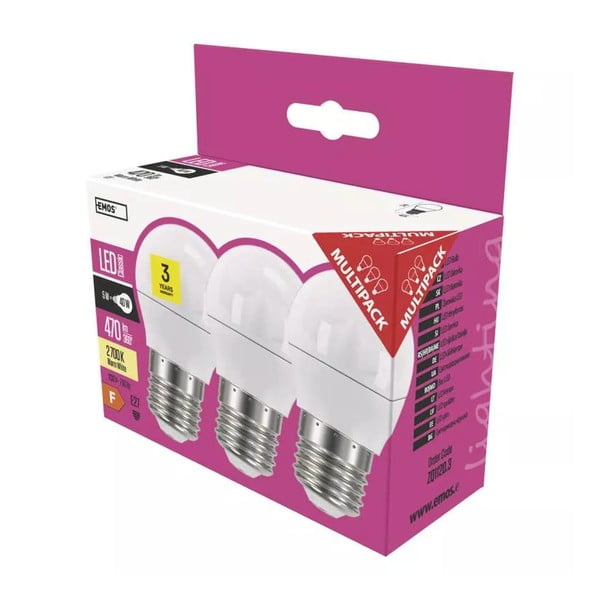 Siltas krāsas LED spuldzes (3 gab.) ar E27 spuldžu ietveri, 5 W – EMOS-image-1