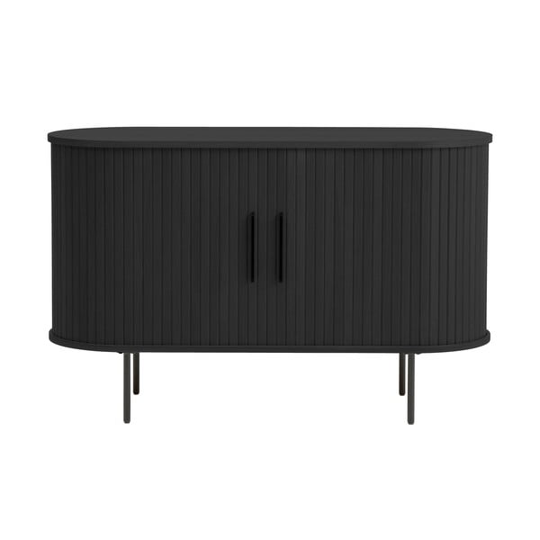 Melna kumode ar ozolkoka imitāciju ar bīdāmām durvīm 120x76x45 cm Nola – Unique Furniture