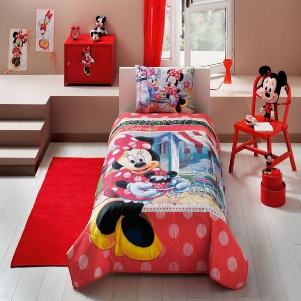 Bērnu kokvilnas gultas pārklājs ar spilvendrānu Minnie Tea Time, 160 x 220 cm