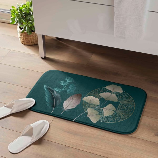 Tirkīzzils vannas istabas paklājiņš 45x75 cm Ginkoblue – douceur d'intérieur-image-1