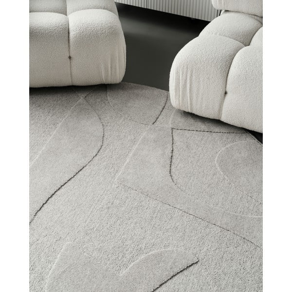 Gaiši pelēks vilnas apaļš paklājs ø 120 cm Morphic Botanica – Agnella-image-3