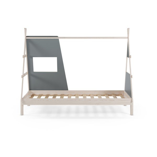 Dūmakaini zaļa priedes masīvkoka bērnu gulta mājas formā ar redelēm 90x200 cm Enola – Marckeric-image-3