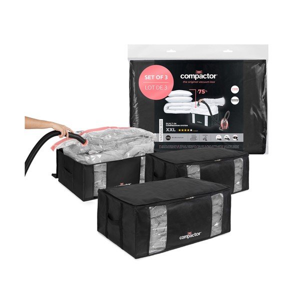 Melnas vakuuma plastmasas uzglabāšanas kastes (3 gab.) 65x45x27 cm Black Edition – Compactor