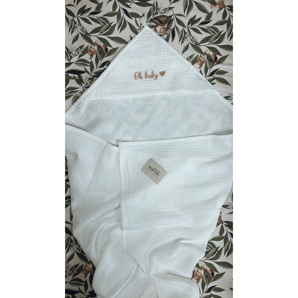 Balts muslīna bērnu dvielis ar kapuci 85x85 cm Muslin – Malomi Kids-image-2