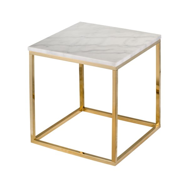 Balts marmora galds ar zelta pamatni RGE Accent, 50 x 50 cm-image-1