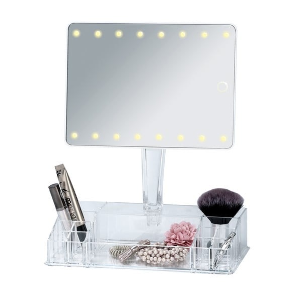 Balts kosmētikas spogulis ar LED apgaismojumu un kosmētikas organizatoru Farnese-image-3
