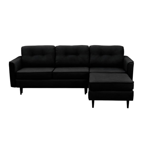 Melns trīsvietīgs izlaižams stūra dīvāns ar melnām kājām Mazzini Sofas Dragonfly, labais stūris