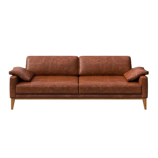 Sarkanbrūns ādas dīvāns MESONICA Musso, 211 cm