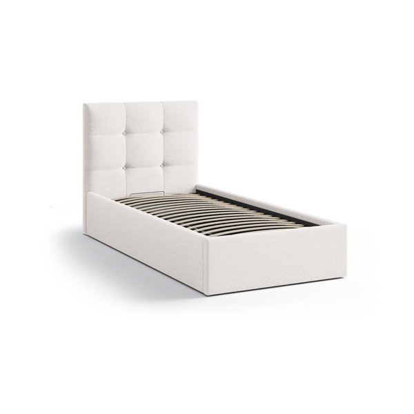 Krēmkrāsas polsterēta vienvietīga gulta ar veļas kasti un redelēm 90x200 cm Phaedra – Micadoni -image-2